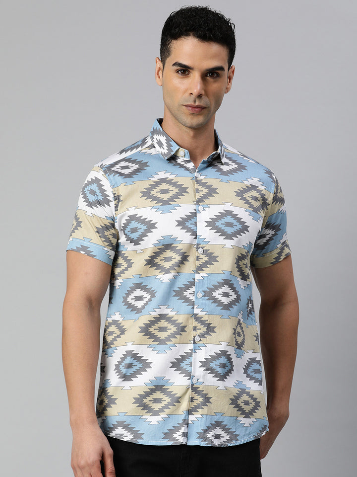 Classic pure cotton printed half shirt - White