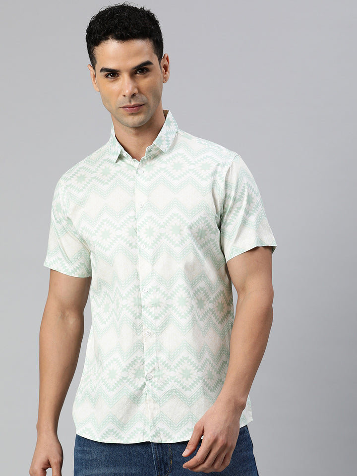 Pure cotton printed half shirt - Light Green