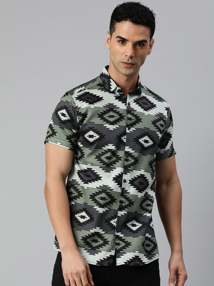 Classic pure cotton printed half shirt - Green