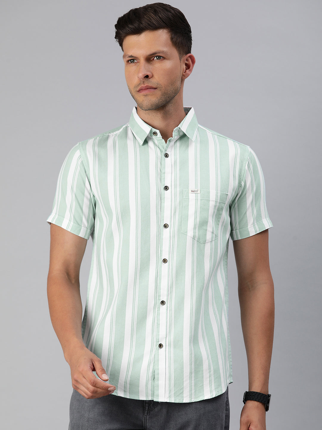 Majestic Man Pure Cotton Blocked Striped Half Sleeves Casual Shirt