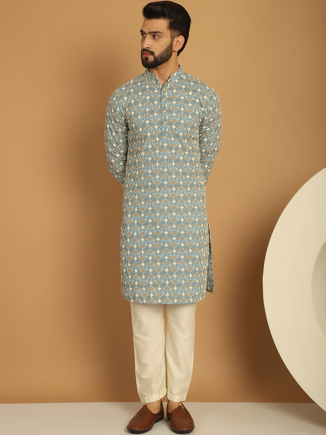 Exquisite Men's Ethnic Embroidery Kurta Blue – houseofmajestic