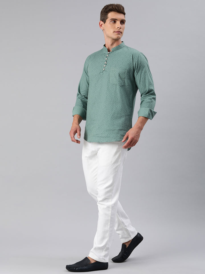 Majestic Man Printed Short Kurta - Green