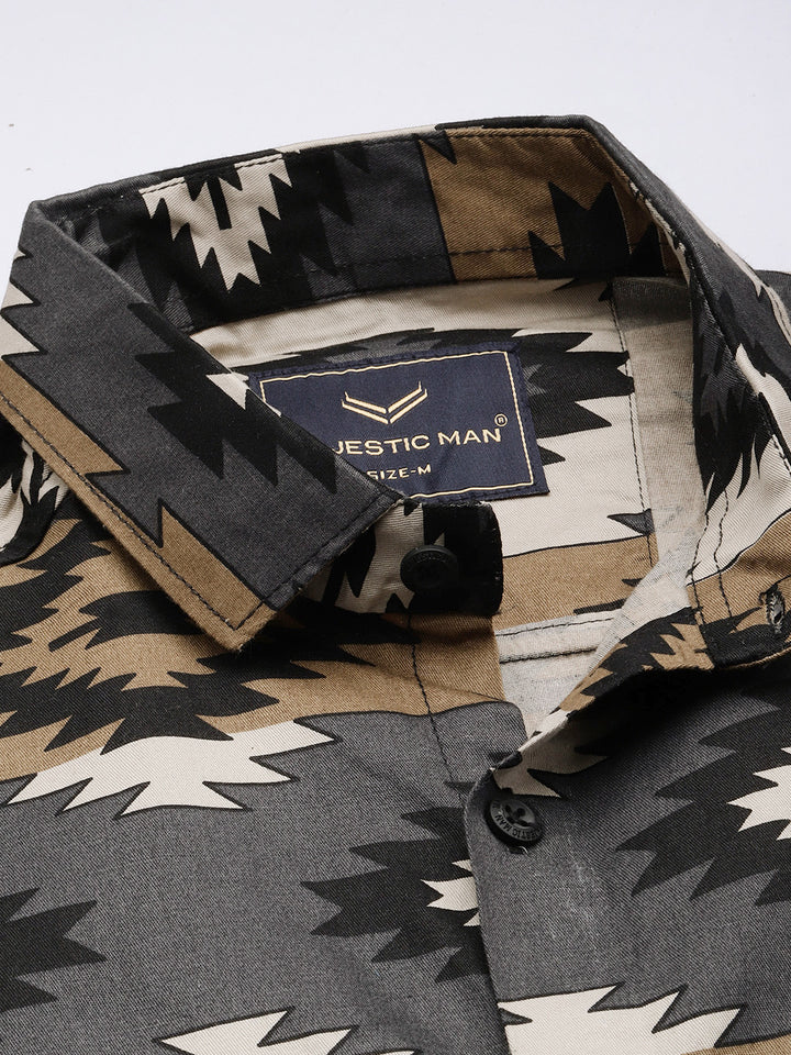 Classic pure cotton printed half shirt - Brown