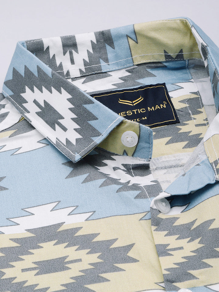 Classic pure cotton printed half shirt - White