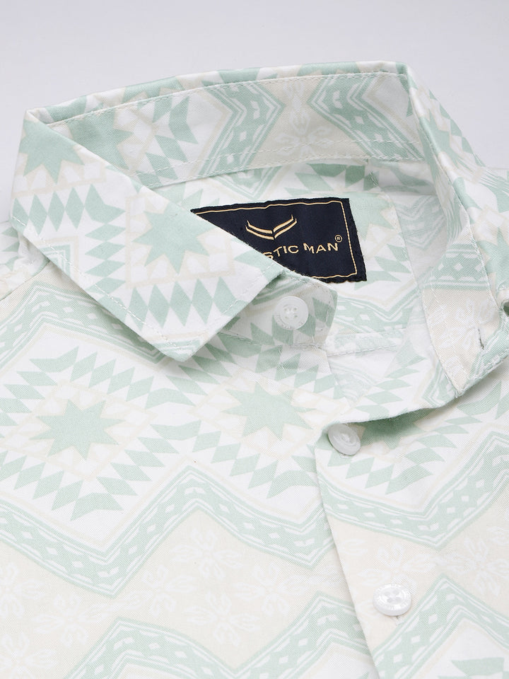 Pure cotton printed half shirt - Light Green