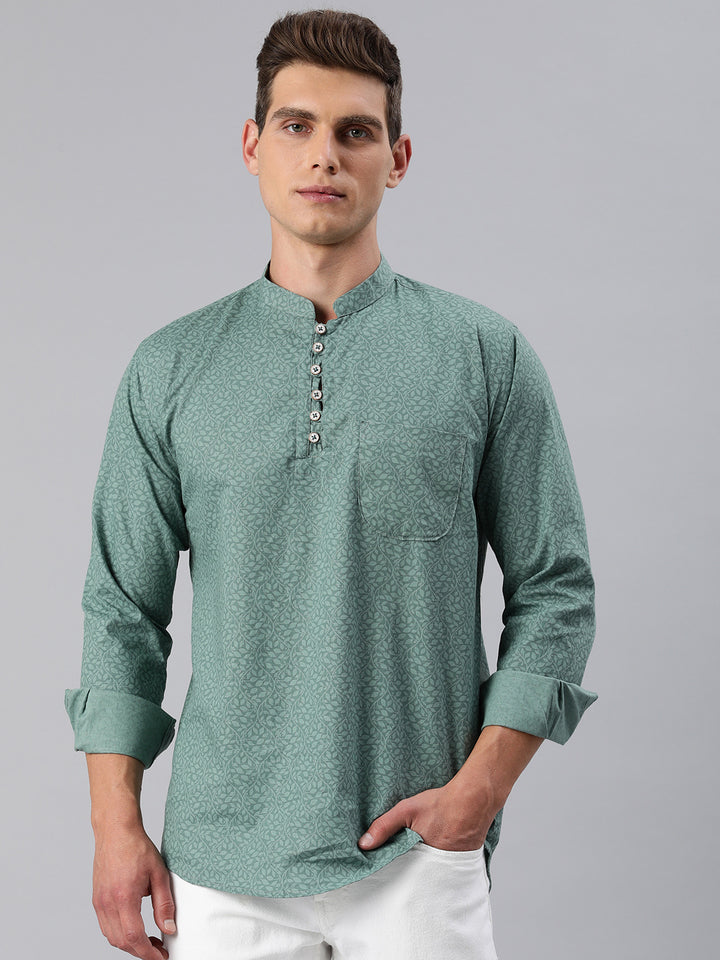 Majestic Man Printed Short Kurta - Green