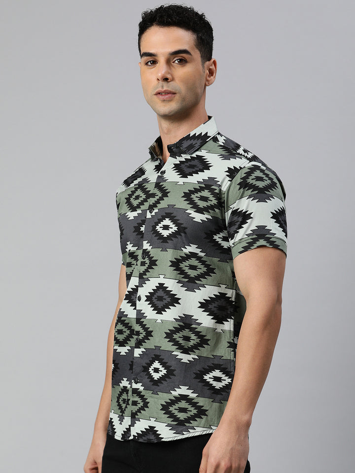 Classic pure cotton printed half shirt - Green
