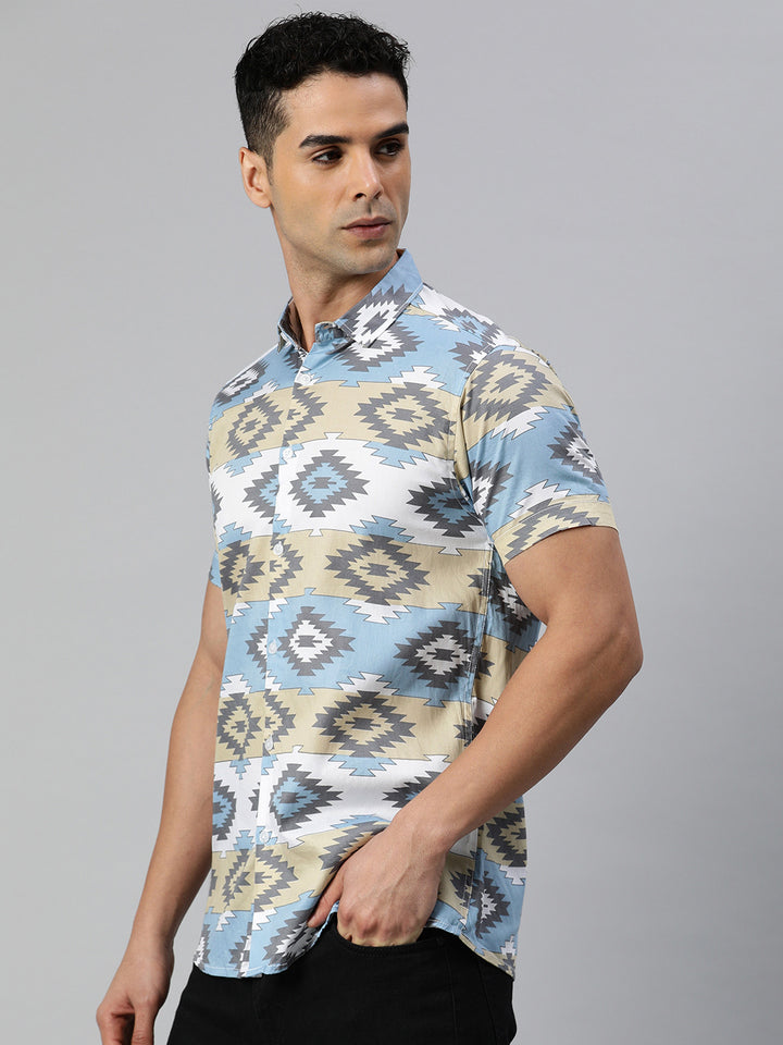 Classic pure cotton printed half shirt - White