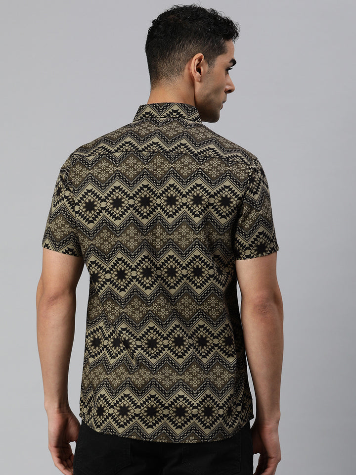 Pure cotton printed half shirt - Olive