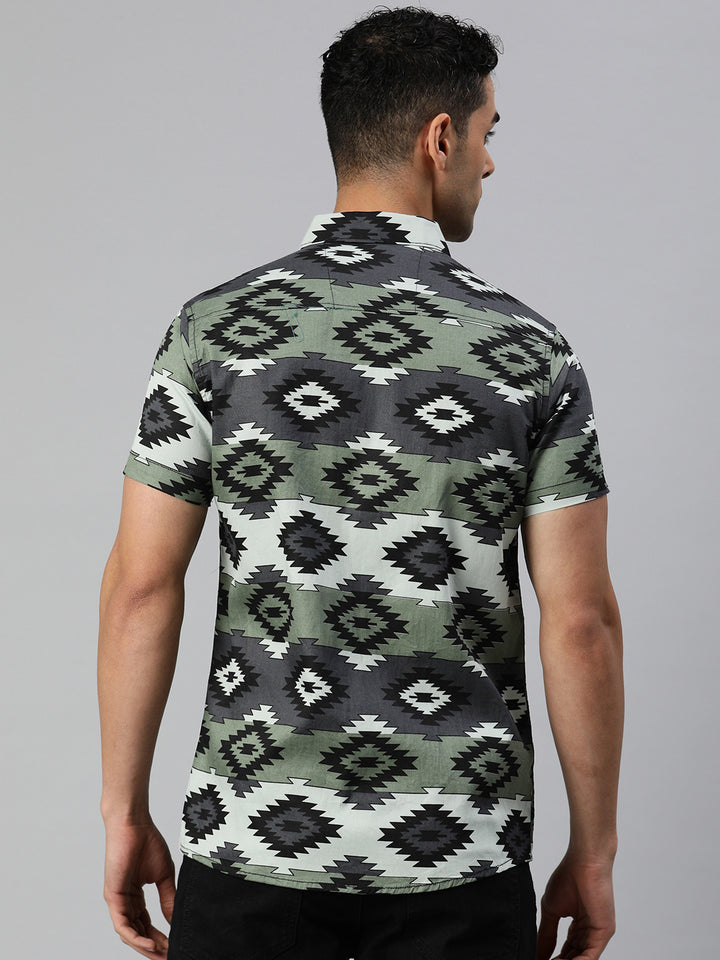 Classic pure cotton printed half shirt - Green