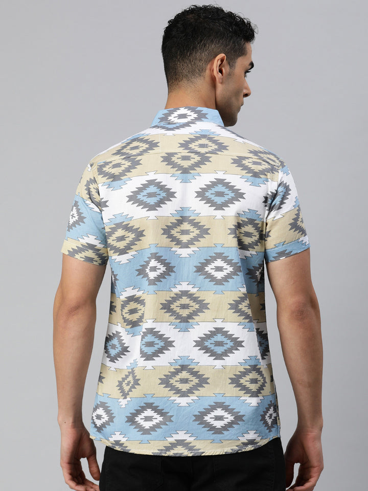 Classic pure cotton printed half shirt - White