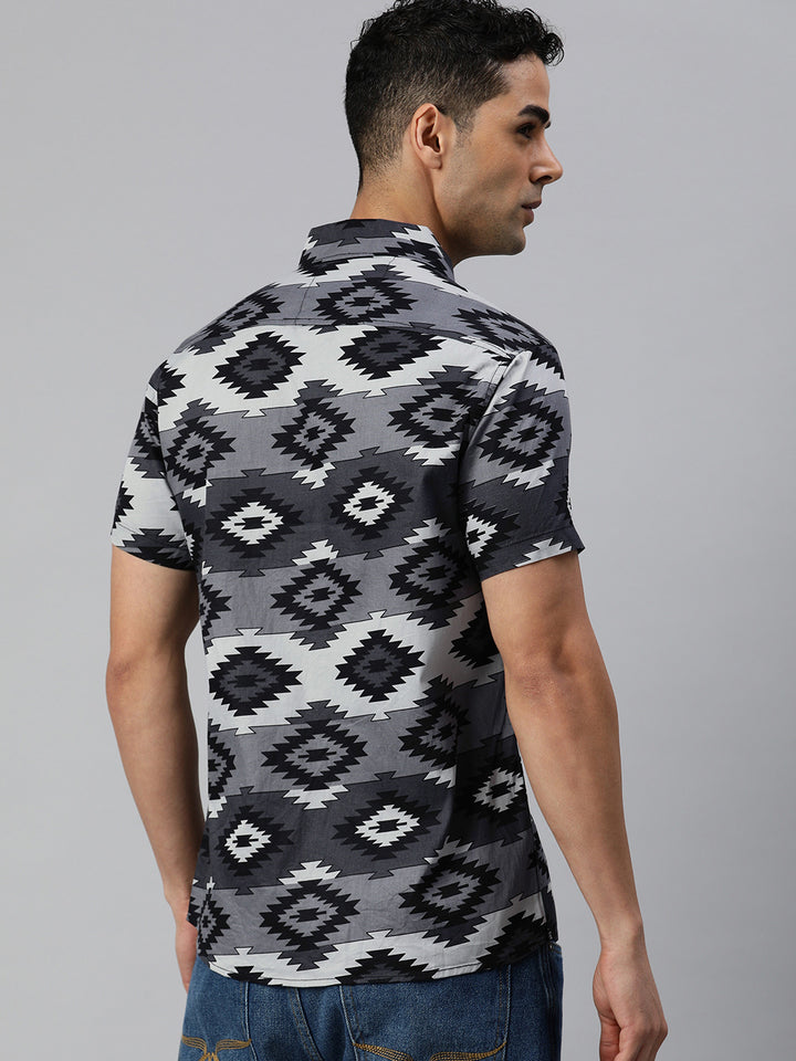 Classic pure cotton printed half shirt - Grey