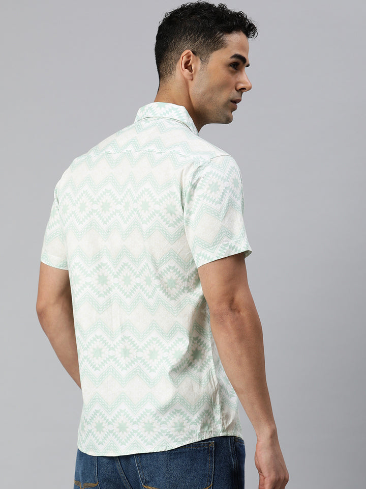 Pure cotton printed half shirt - Light Green