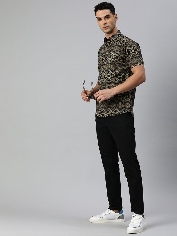 Pure cotton printed half shirt - Olive