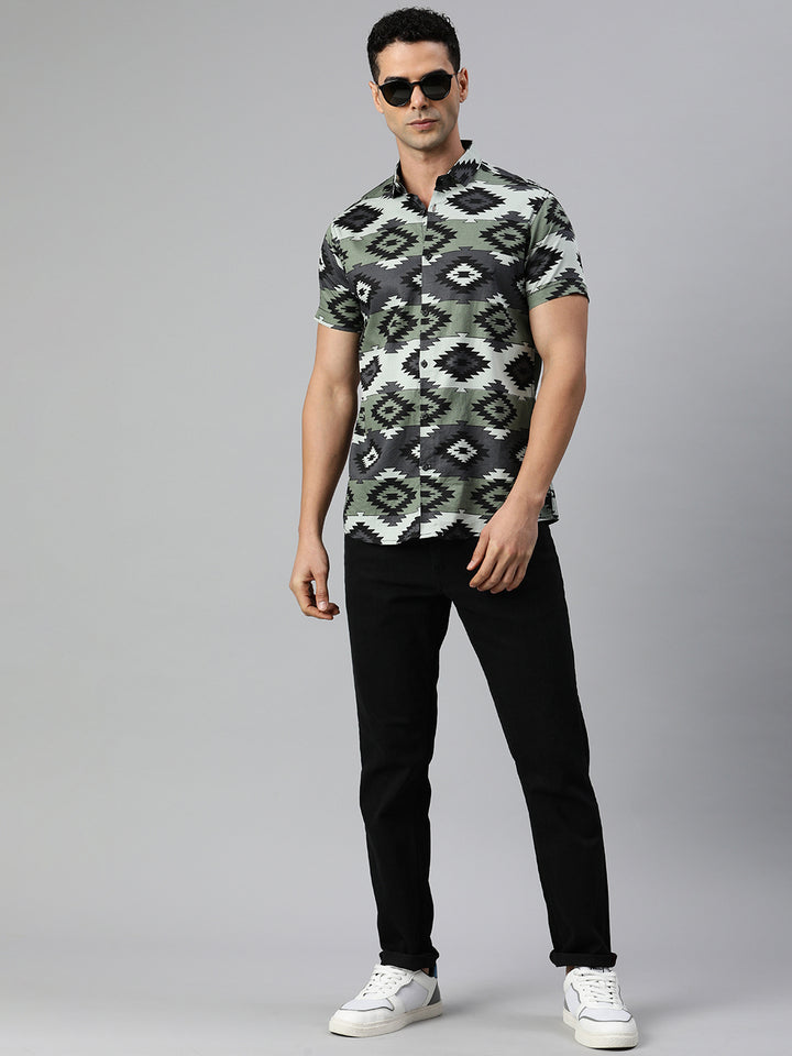 Classic pure cotton printed half shirt - Green