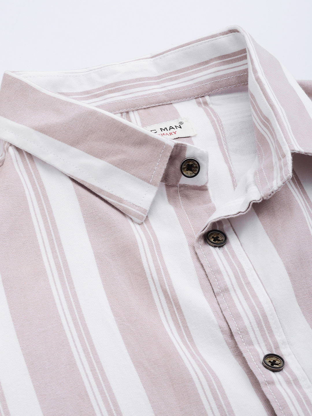 Majestic Man Pure Cotton Blocked Striped Half Sleeves Casual Shirt - Light Purple