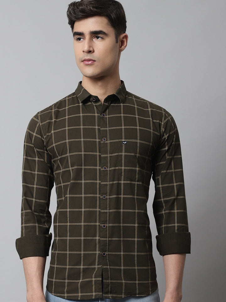 Classy Pure Cotton Checkered Shirt - Dark Green