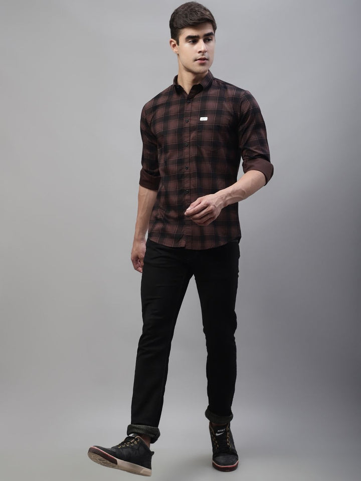 Pure Cotton Checkered Shirt - Brown