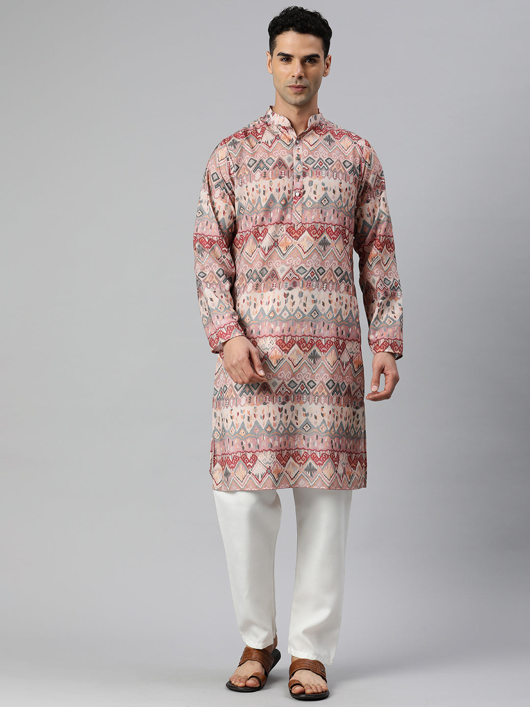 Fusion Fiesta men's long printed kurta - Mauve