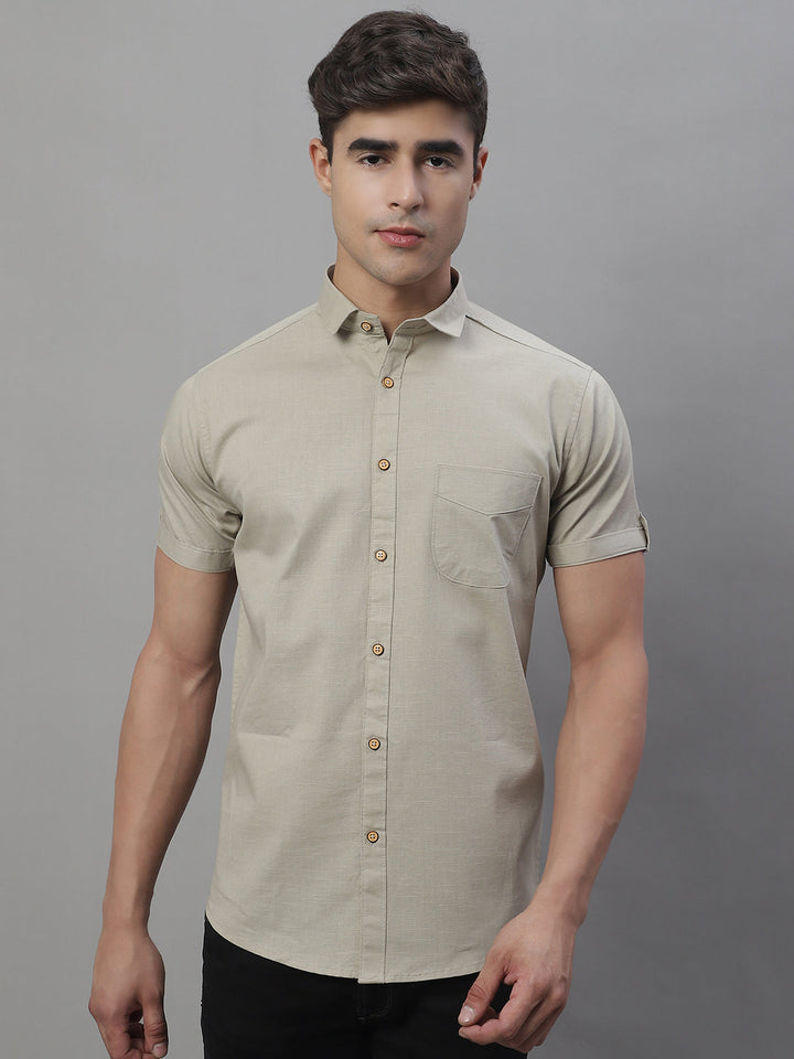 Kicky Pure Cotton Half sleeves Solid Shirt - Taupe