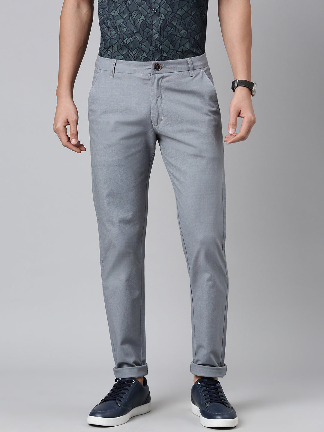 Majestic Man Regular Fit Solid Casual Trouser - Grey