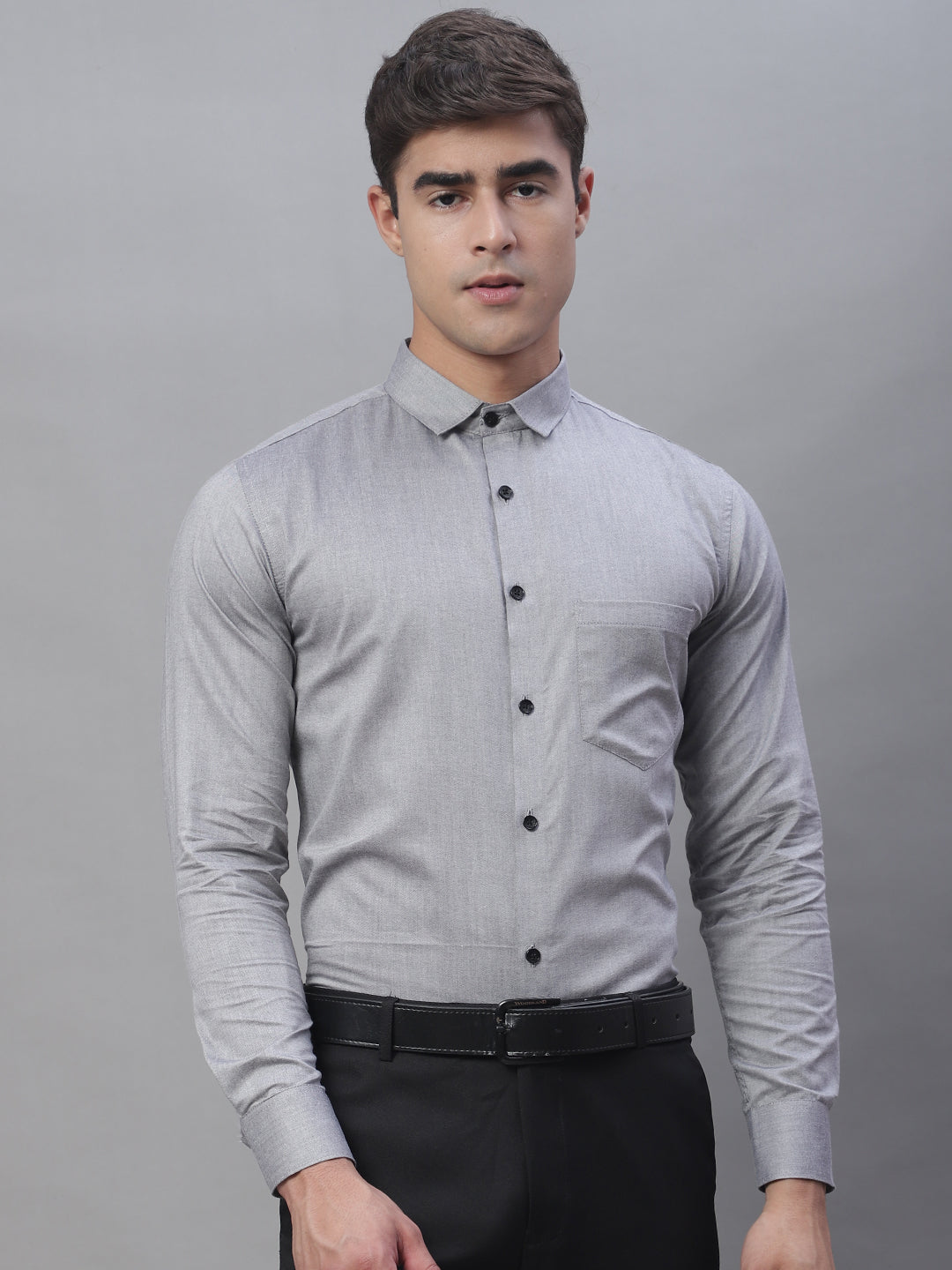 Tailored fit & Comfortable Solid Cotton Shirt - Light Grey