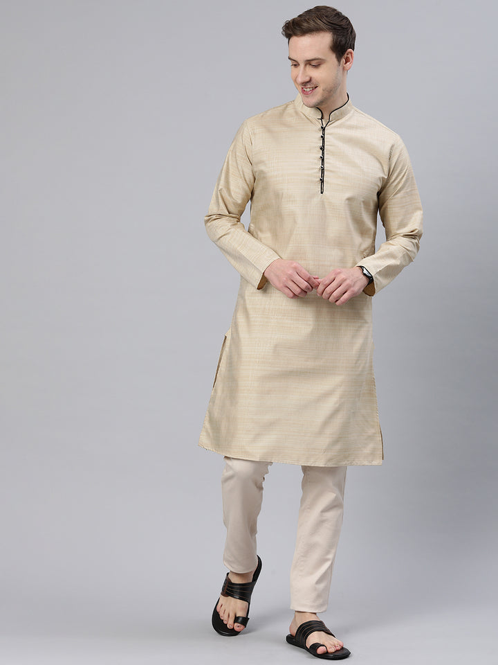 Majestic Man Regular Woven Design Fancy Long Kurta - Cream