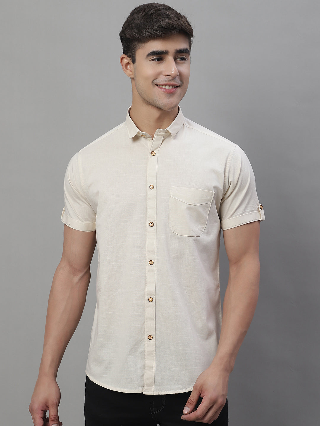 Kicky Pure Cotton Half sleeves Solid Shirt - Cream