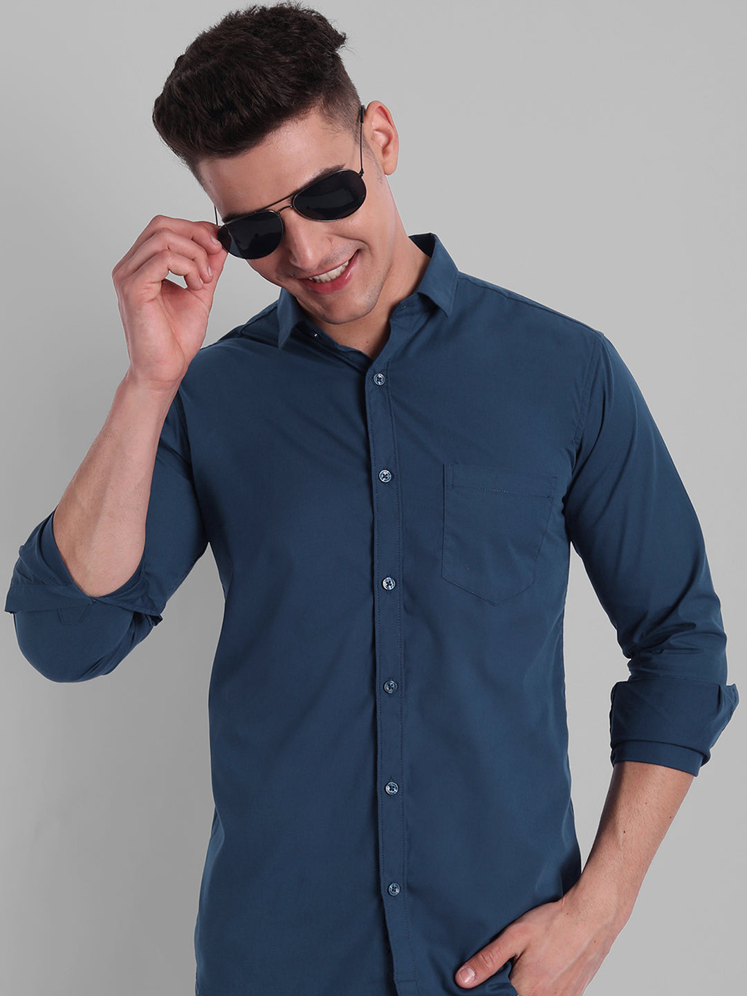 Groovy Pure Cotton Solid shirt - Dark Blue