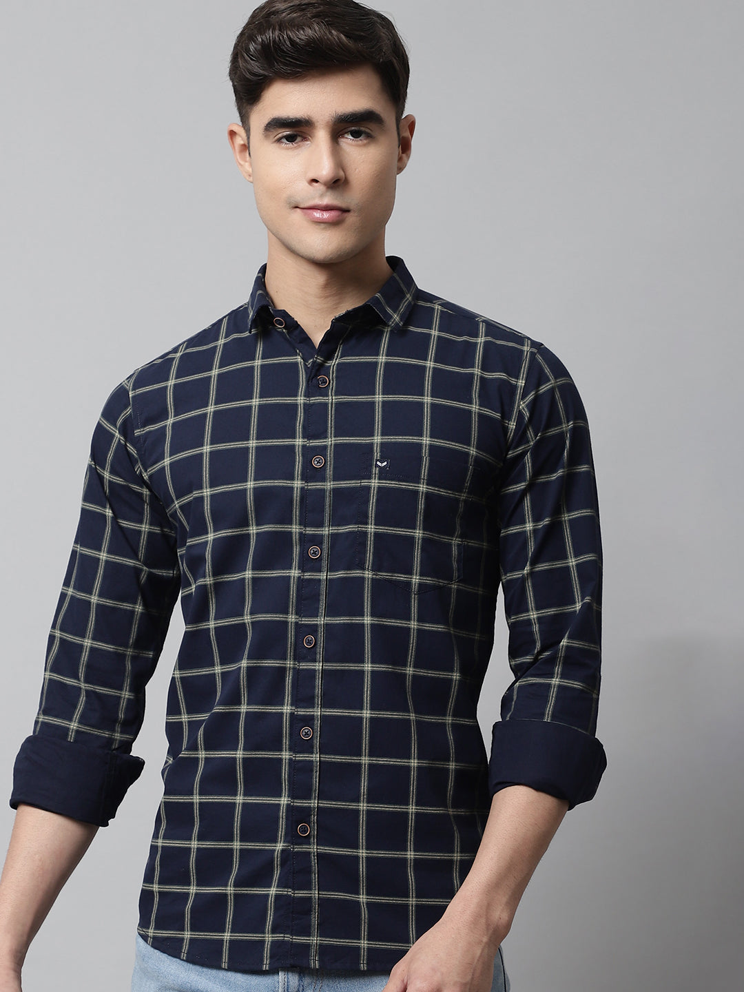 Classy Pure Cotton Checkered Shirt - Navy Blue