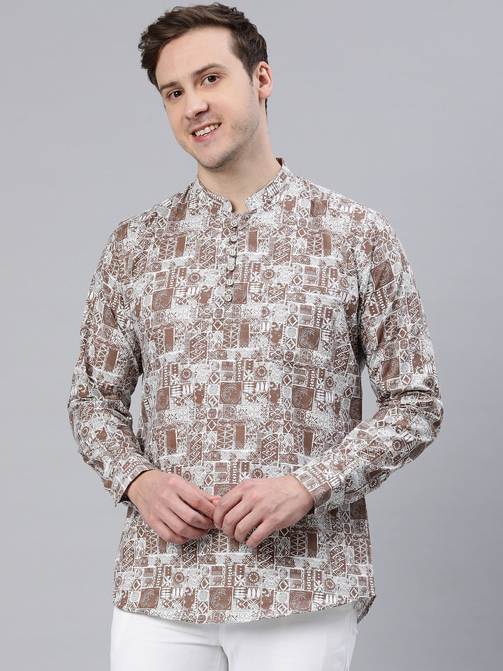 Majestic Man Cotton Short Kurta - Brown