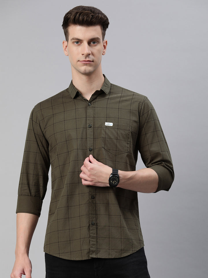 Majestic Man Checkered Slim fit Cotton Casual Shirt - Dark green