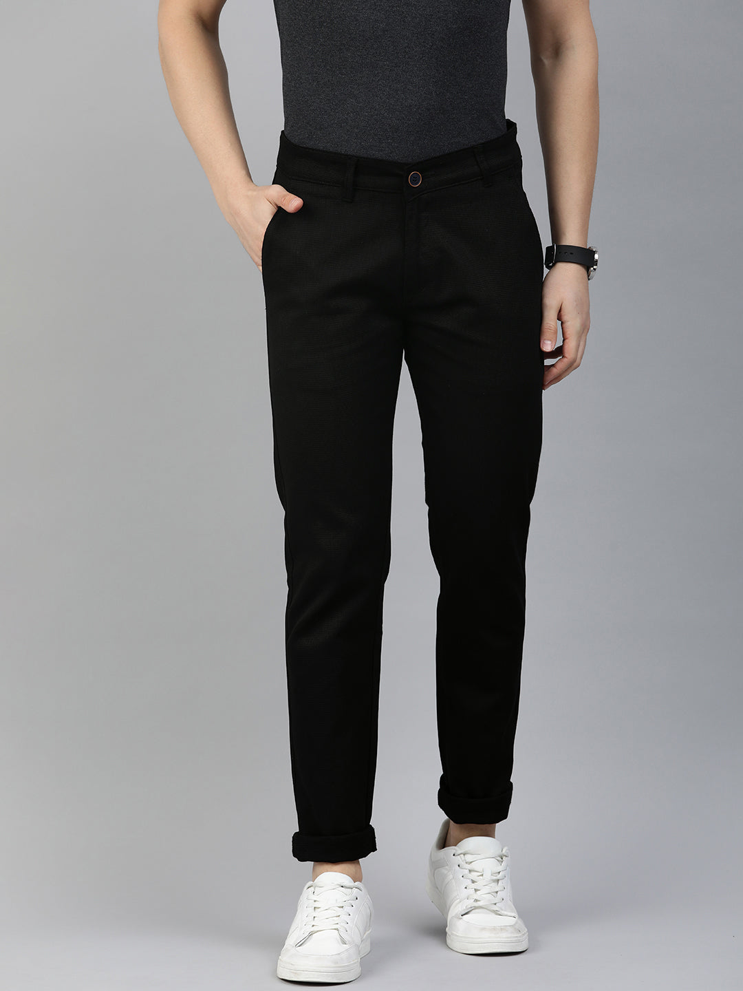 Majestic Man Casual textured Trouser - Black