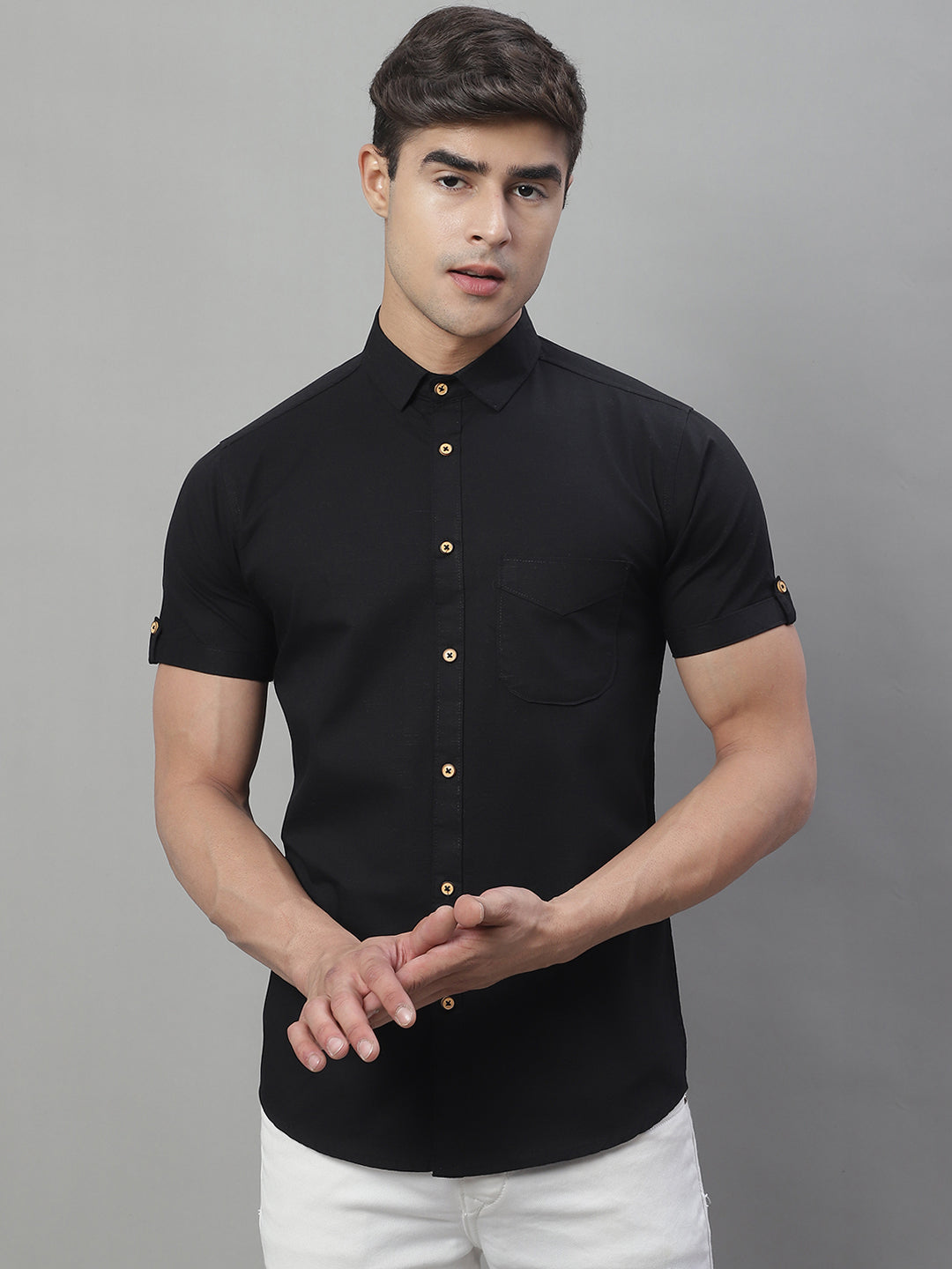 Kicky Pure Cotton Half sleeves Solid Shirt - Black