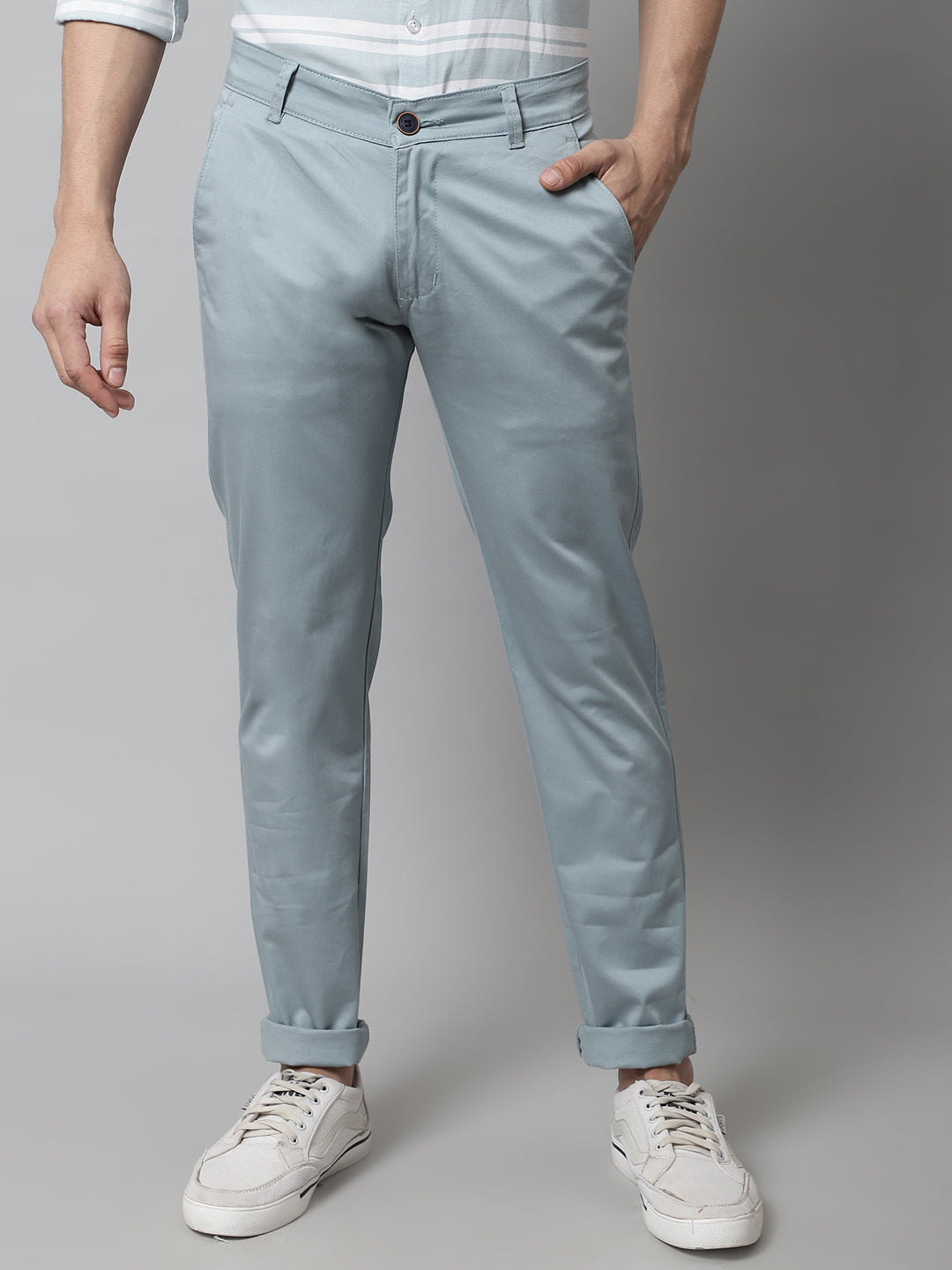 Majestic Man Regular Fit Satin Finish Cotton Casual Solid Chinos Trouser - Sea Blue