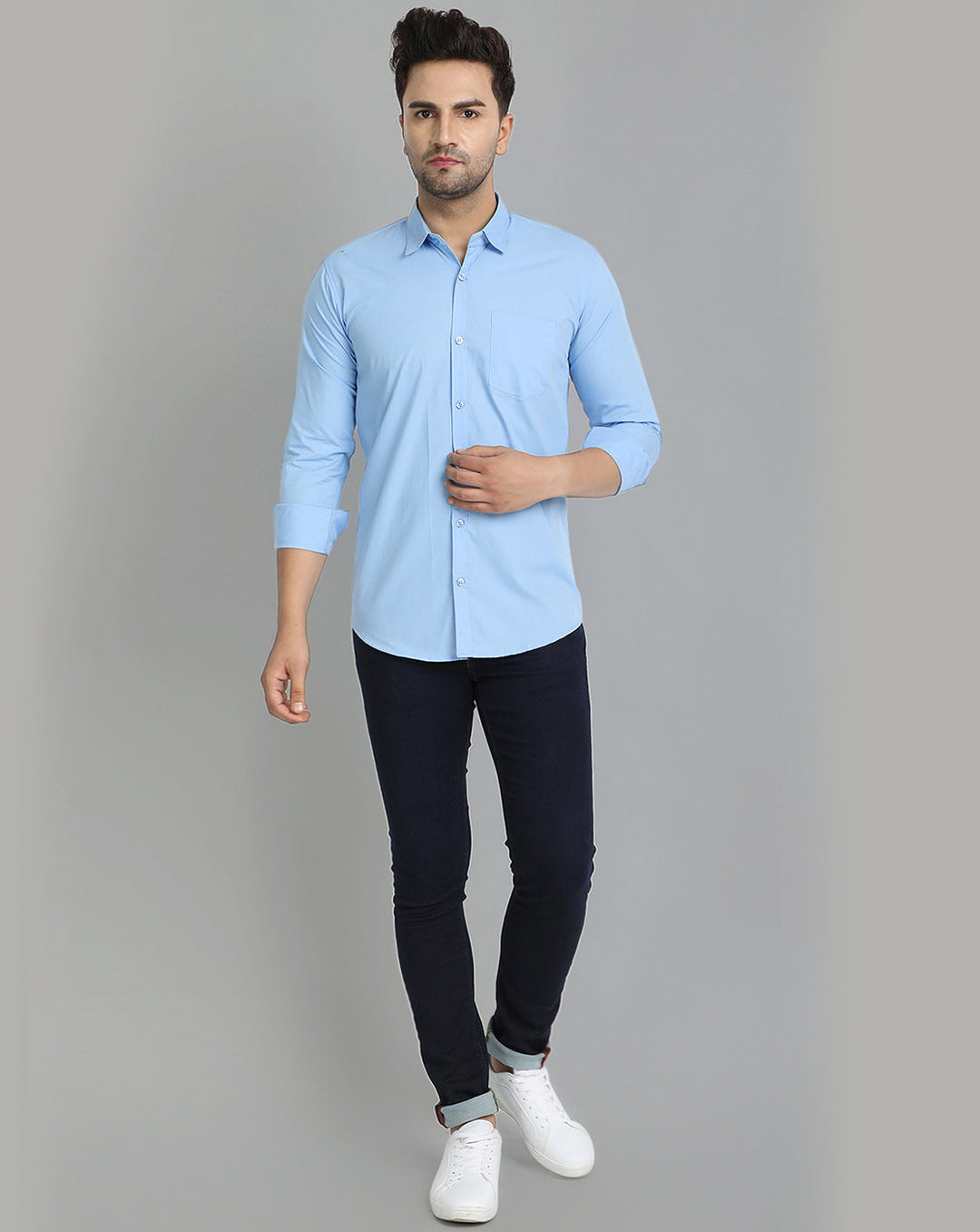 Groovy Pure Cotton Solid shirt - Sky Blue