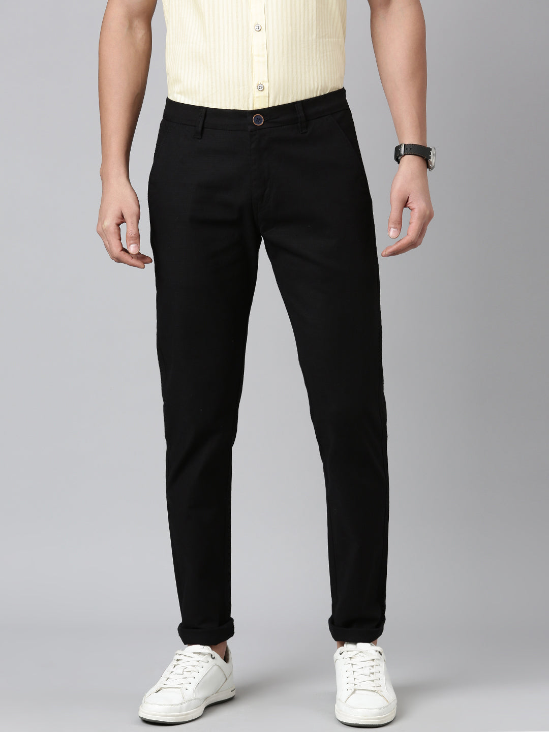 Majestic Man Regular Fit Solid Casual Trouser - Black