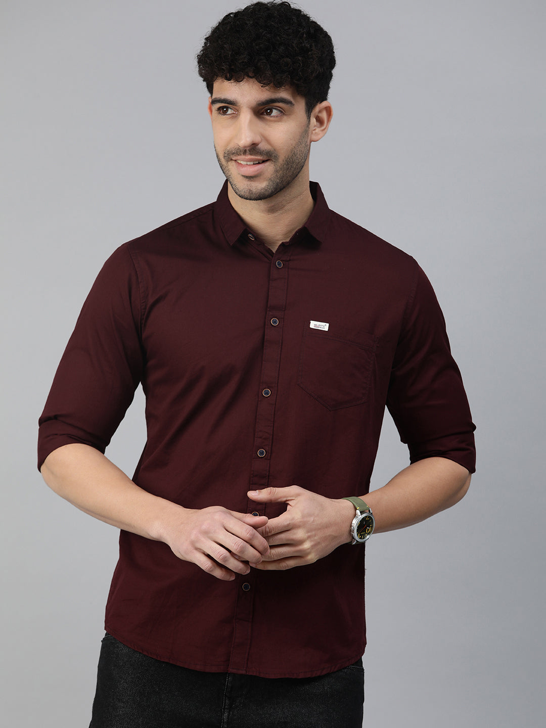 Majestic Man Comfort Slim Fit Solid Cotton Casual Shirt - Wine