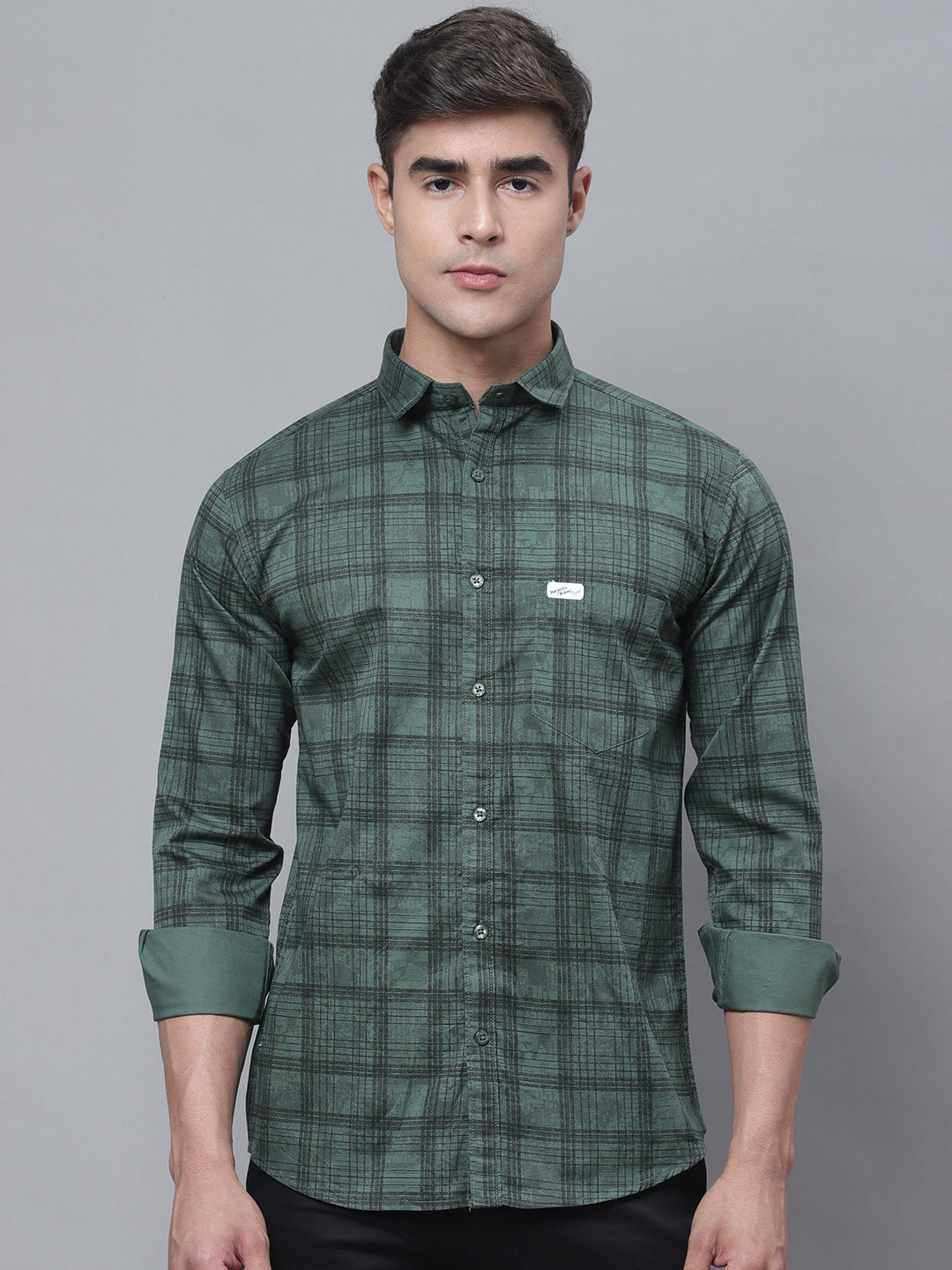 Classy Pure Cotton Checkered Shirt - Bottle Green