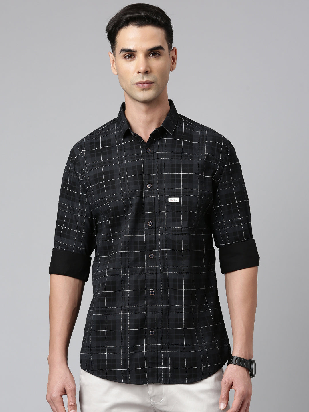 Majestic Man Checkered Slim fit Casual Cotton Shirt - Black