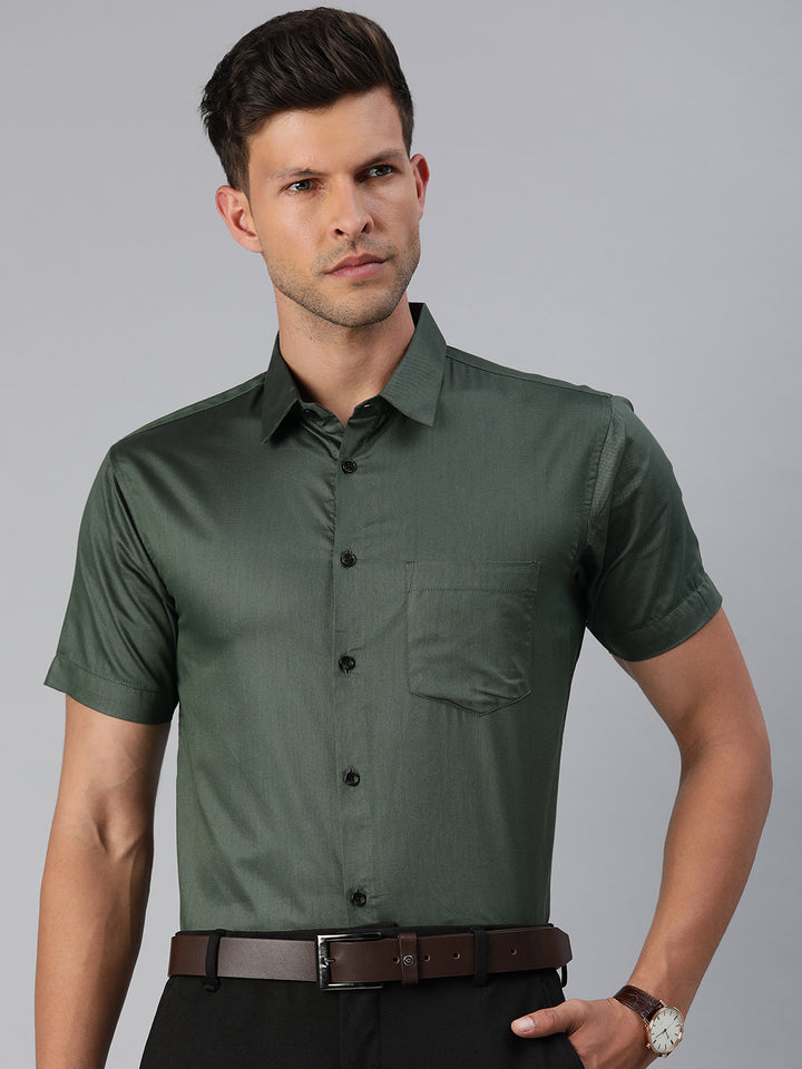 Finest Formal Half Shirt-Dark Green