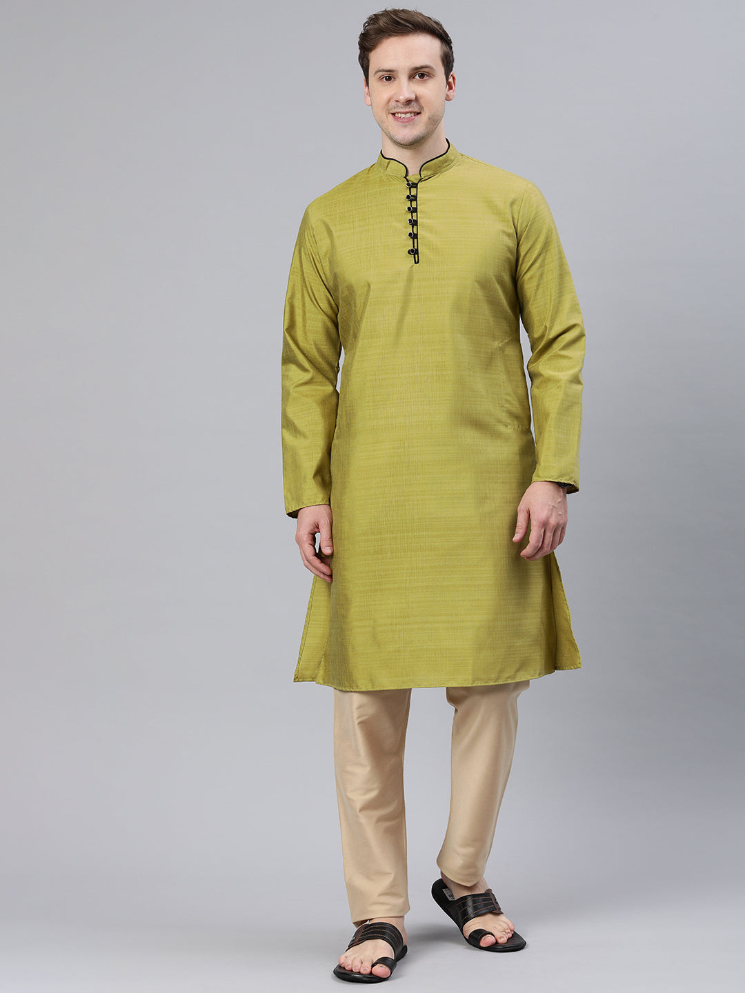 Majestic Man Regular Woven Design Fancy Long Kurta - Green