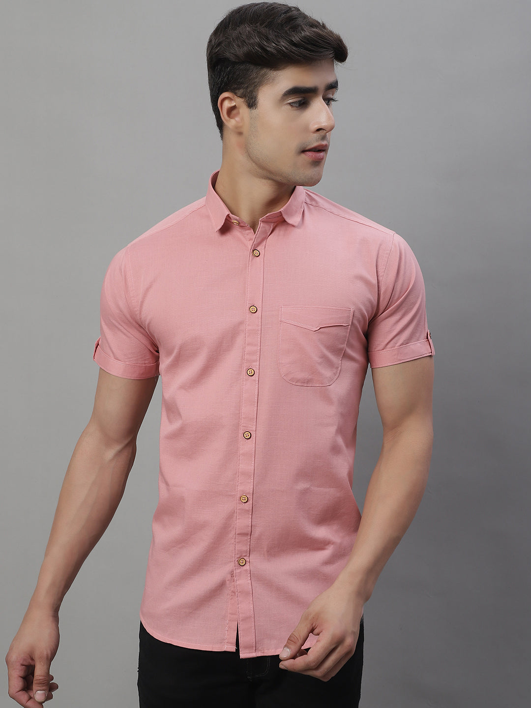 Kicky Pure Cotton Half sleeves Solid Shirt - Pink