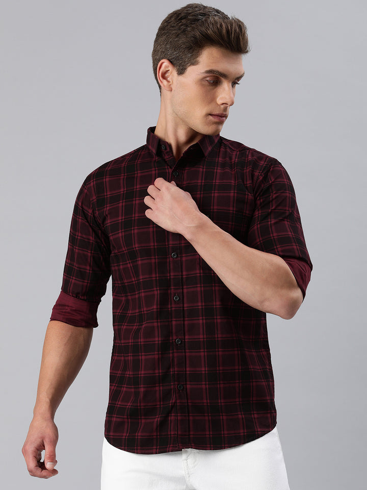 Majestic Man Checkered Slim fit Cotton Casual Shirt - Maroon