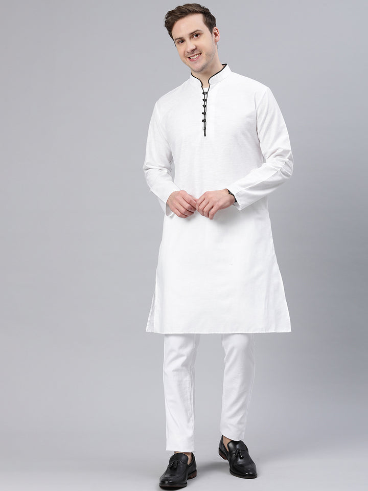Majestic Man Regular Woven Design Fancy Long Kurta - White