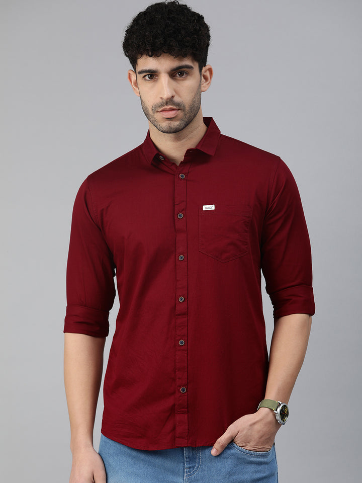 Majestic Man Comfort Slim Fit Solid Cotton Casual Shirt - Maroon