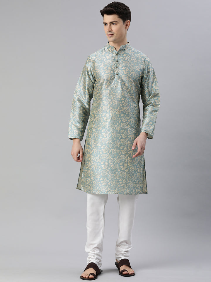 Timeless Elegance Long Kurtas-Beige Blue