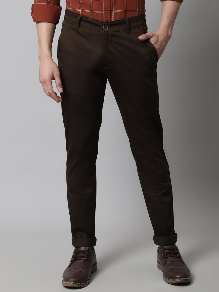 Majestic Man Regular Fit Satin Finish Cotton Casual Solid Chinos Trouser - Brown