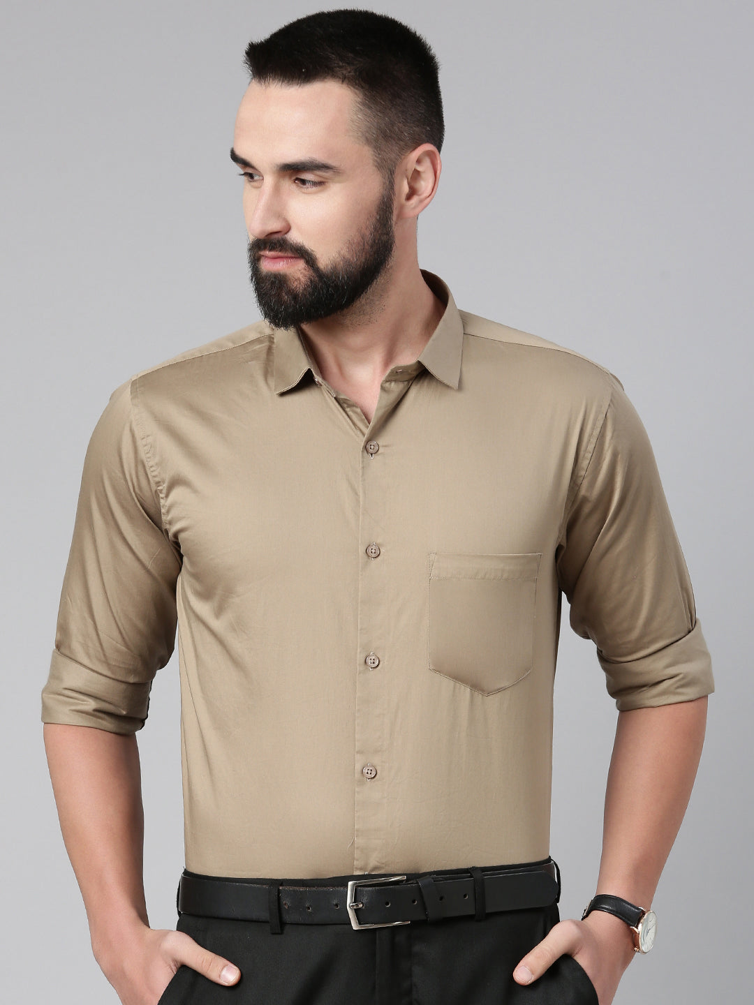 Paramount Pure Cotton Solid Shirt - Dark Oak