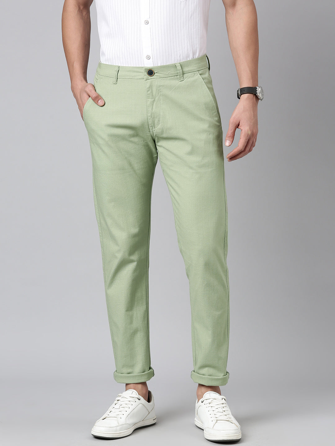 Majestic Man Regular Fit Solid Casual Trouser - Sage Green